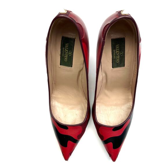 VALENTINO Patchwork Camo Pointed Toe Pump size EU 37 US 7 Wine Camo Print Heels - Picture 7 of 14